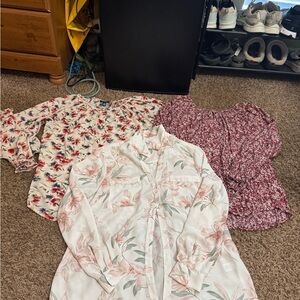 Button up + 2 Floral blouse bundle